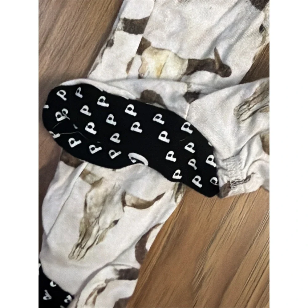 Posh Peanut Baby Girls 0-3 Western Cow Skull Ruffle Footed Sleeper Pajamas